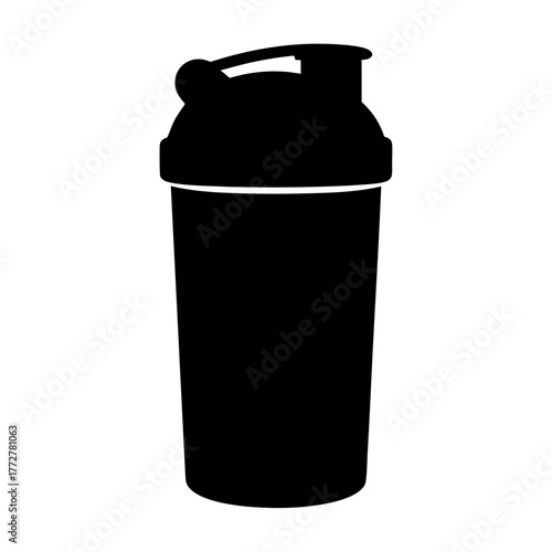 Black silhouette of a protein shaker bottle for fitness and health
