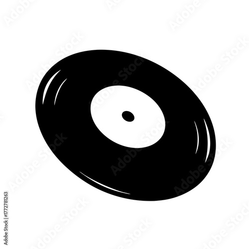 Black vinyl record illustration conveying retro music and vintage sound media