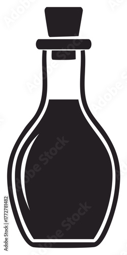 Antique bottle with liquid and cork stopper simple black icon