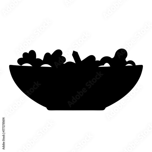 Silhouette of a bowl filled with a salad or similar dish ingredients