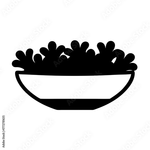Black silhouette of a bowl filled to the brim with lettuce