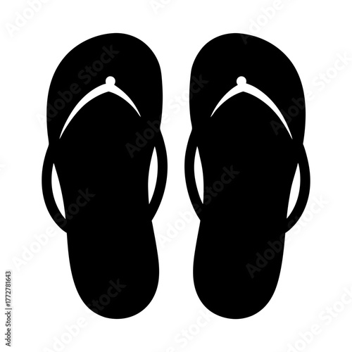 A pair of simple black flip flops in minimal vector format