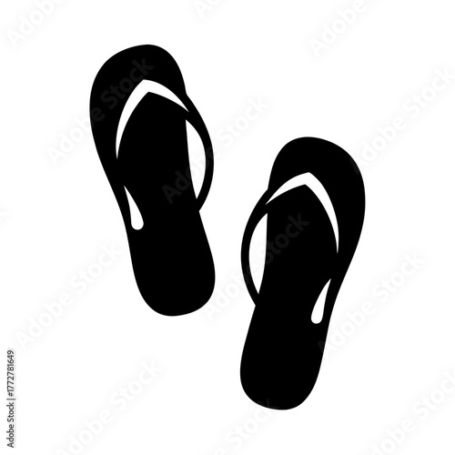 A minimalist silhouette of a pair of casual black flip flops footwear