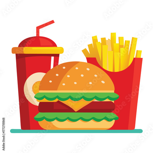 An illustration of various burger and fast-food items