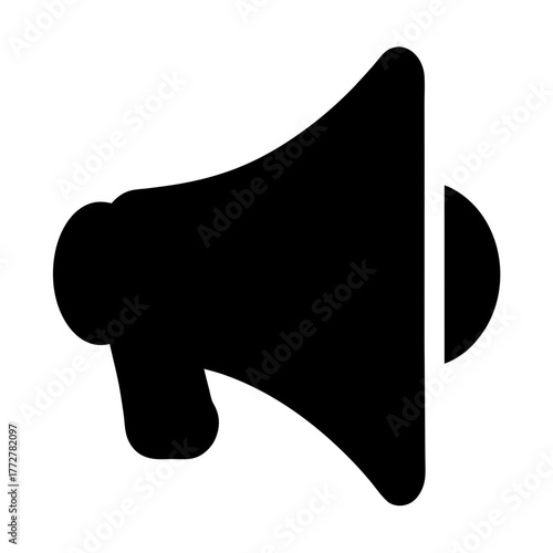 Simple black and white illustration of a megaphone, a symbol of announcement