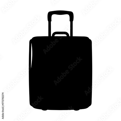Silhouette of a simple upright suitcase with an extended handle, isolated