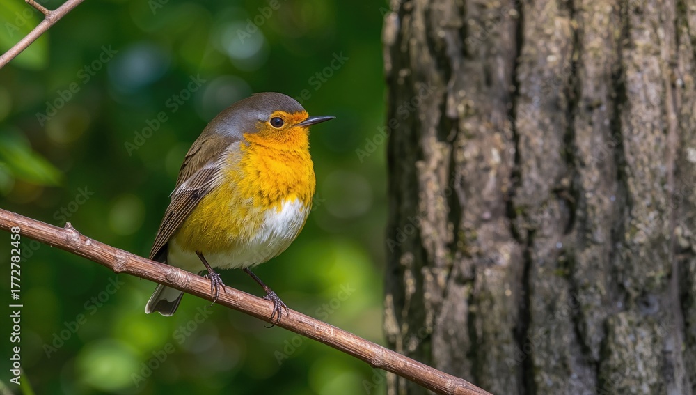 Fototapeta premium Eastern Yellow Robin perched on a branch, showcasing natural habitat, Earth Day