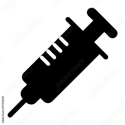 Illustration of a medical syringe for injections and vaccinations in black color