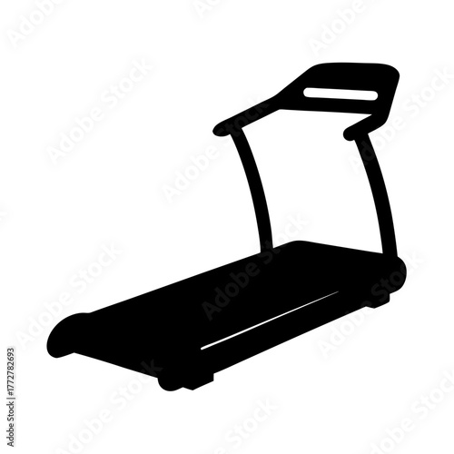 A simple black silhouette illustration of a treadmill for exercise
