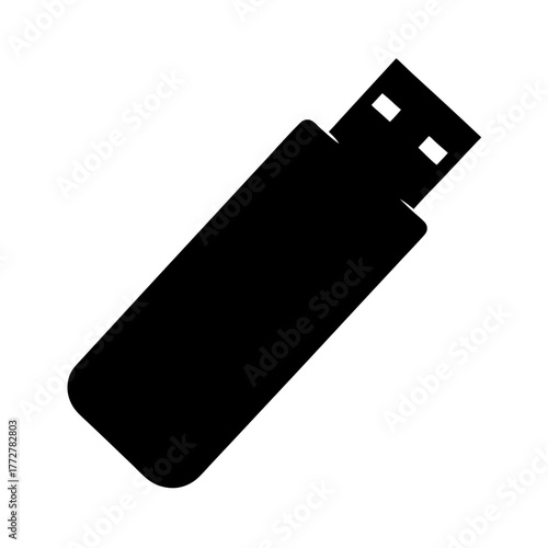 Simple silhouette of a black USB drive for storage and data transfer