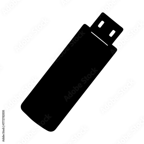 Black silhouette of USB flash drive icon, Minimal black icon of a USB flash drive, used for digital data storage, transfer, backup, and portable file management.
