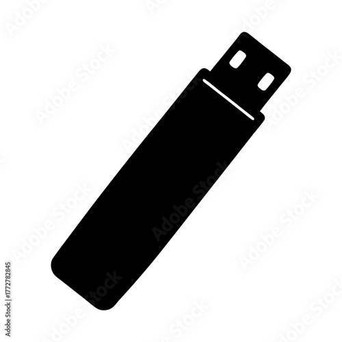 Black silhouette illustration of a USB flash drive for data storage