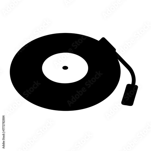 Black and white image of a turntable and a vinyl record