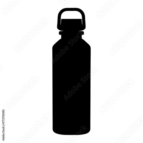 Black Silhouette of a Reusable Water Bottle with Handle for Portability