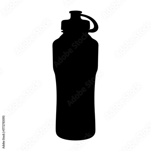 Silhouette of a reusable water bottle with a handle loop and cap