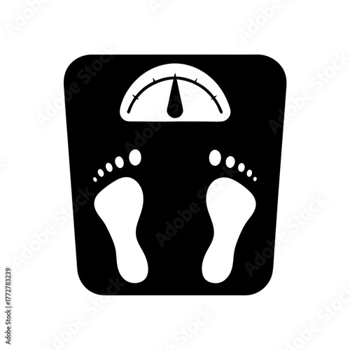 A black and white image of a scale with footprints for weighing