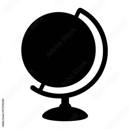 A solid black silhouette of a globe on a white background visual