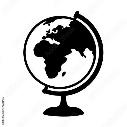 Black and white vector illustration of a classic globe on a stand