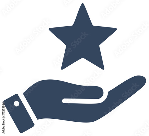 Simple icon of a hand holding a star representing customer satisfaction achievement and premium quality