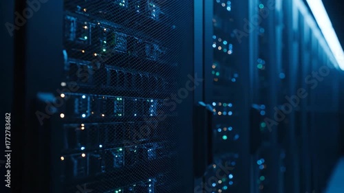 Captivating 4K Video of Server Racks in a Data Center, Showcasing Technological Infrastructure