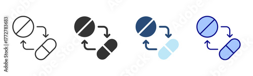 Drug Interaction Icon Set. Designed In Multi Style