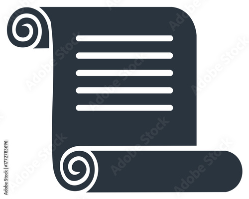 Simple flat icon of a historical scroll or ancient manuscript with text