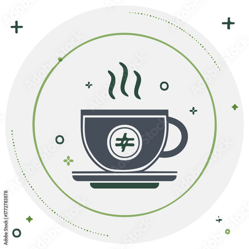 Hot beverage in cup with hash symbol and steam rising, minimalist illustration