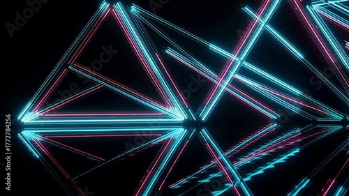 Abstract neon triangle shapes animation background loop for visuals and presentations