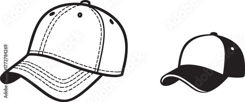 PrintTwo simple line drawings of baseball caps