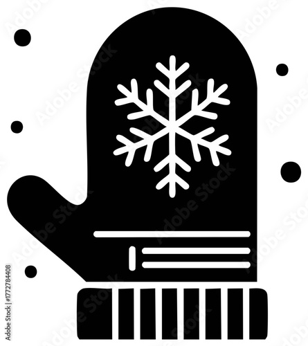 Snowflake mitten icon black silhouette for winter weather and cold season holiday design