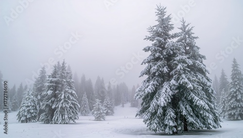 Pine trees blanketed in sno...