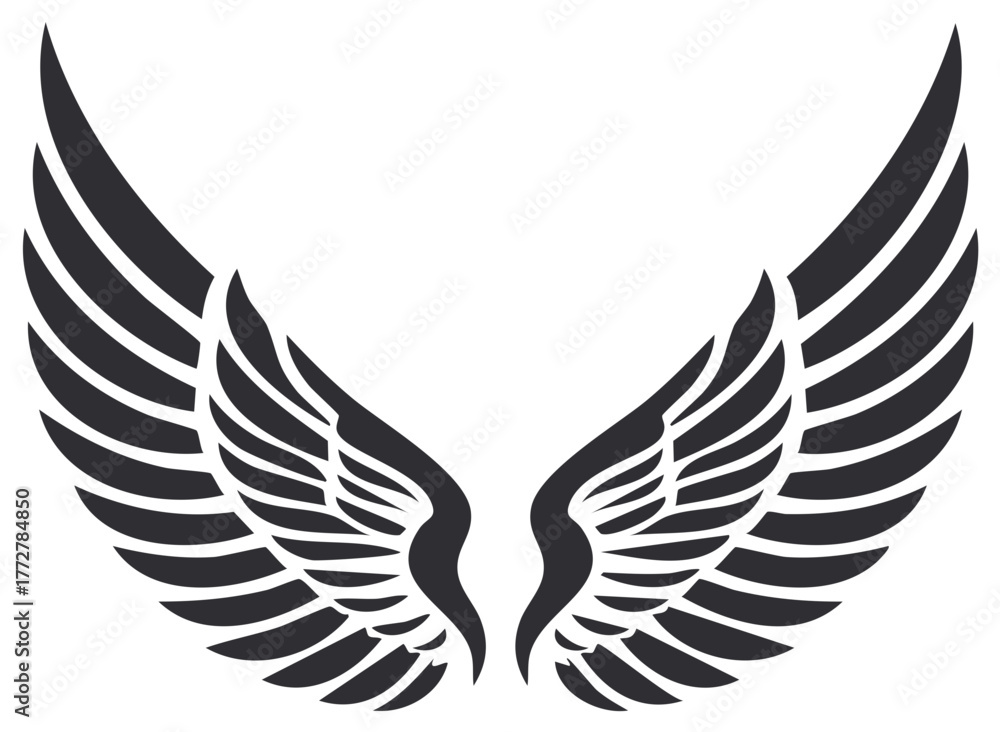 Fototapeta premium Elegant Stylized Black Feathered Wings Vector Graphic Illustration Isolated