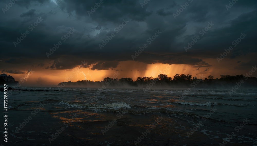 Obraz premium Thunderstorm over the Danube River, showcasing the power of nature