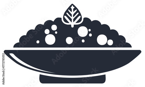 Healthy food bowl icon with grains and a fresh leaf garnish simple vector illustration