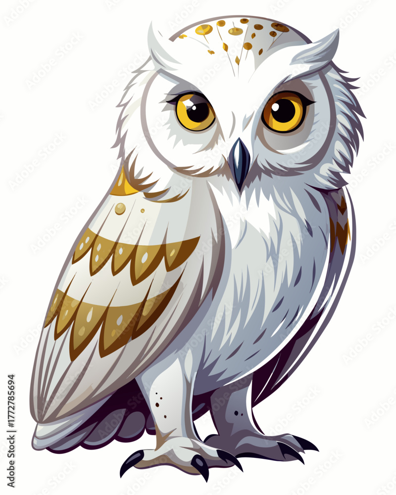 Fototapeta premium White Owl ,full body , real print Style, white background 