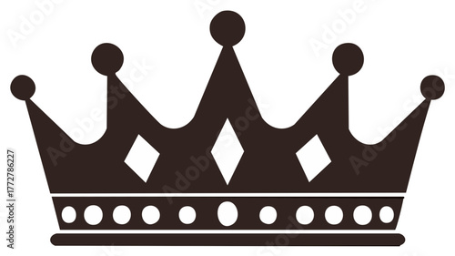 Black silhouette royal crown icon with decorative elements symbolizing monarchy power and success