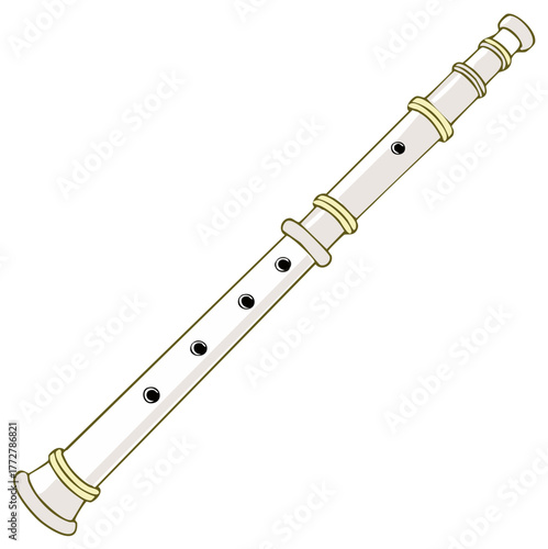 Simple cartoon illustration of a white woodwind musical instrument for orchestra or band music