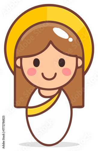 Adorable cartoon illustration of baby Jesus Christ with a holy halo