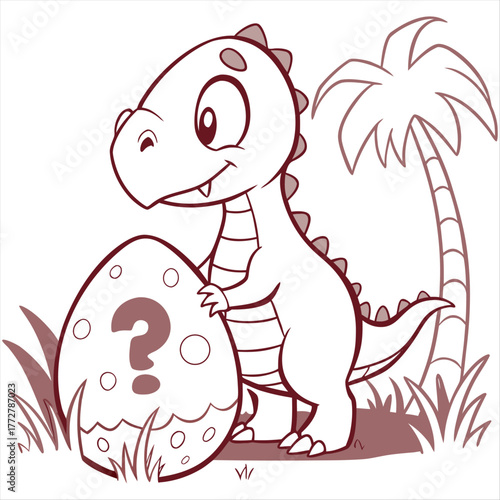 Cute Cartoon Dinosaur with Egg and Question Mark Illustration - Baby Mystery