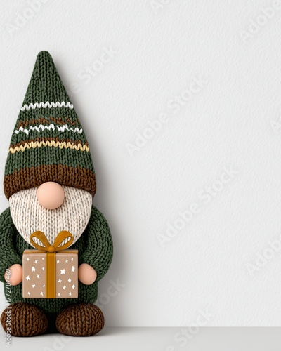 Wallpaper Mural Scandinavian Christmas Flat Lay A knitted gnome holding a gift, symbolizing warmth and festive cheer. Torontodigital.ca