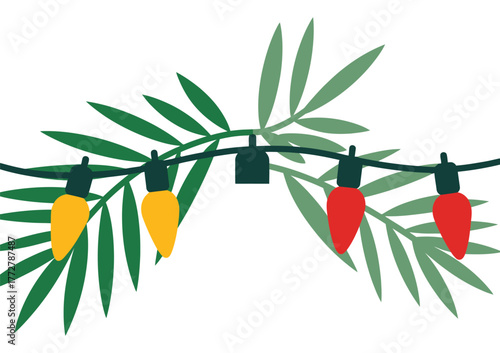 Christmas holiday scene inside cozy brick wall interior, decorated with festive lights