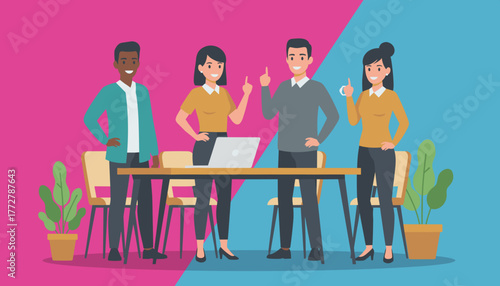 Diverse business team collaboration brainstorming ideas during an office meeting with a laptop