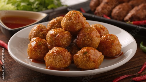 Spicy chili sauce accompani...