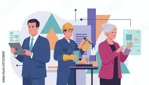 Professionals from business and industry integrate automation and technology for modern production