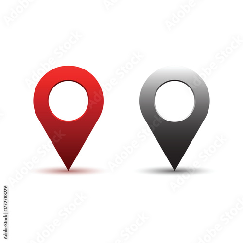 Realistic 3D Location Pin Marker Icon Set (Red and Gray) for GPS Map Navigation