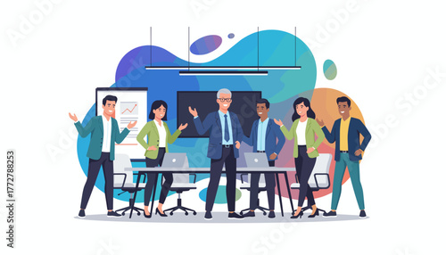 Diverse team of executives meeting in the boardroom discussing strategy leadership and growth