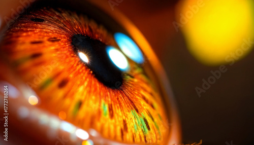 Close-up of the eye. A bright image of an eye with a visual sparkle effect