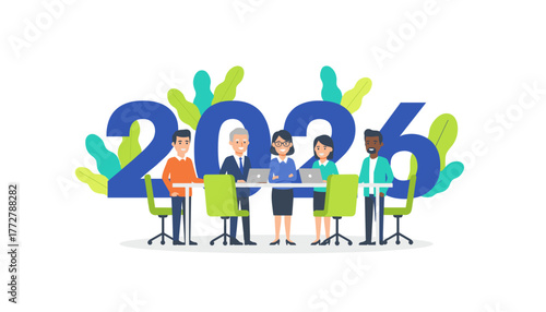 Diverse business team planning strategy for 2026 Corporate meeting teamwork and future growth concept