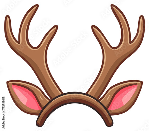 Cartoon Reindeer Antlers Headband with Pink Ears for Christmas Festivities
