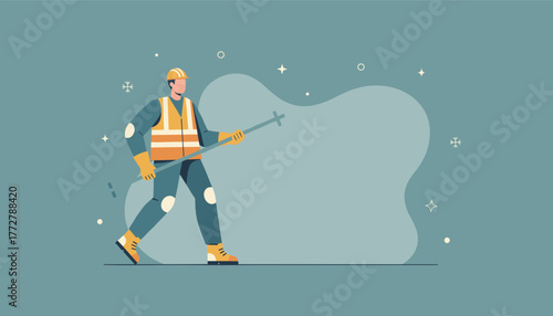 Worker in highvis safety gear holding a tool Professional labor utility or winter maintenance illustration